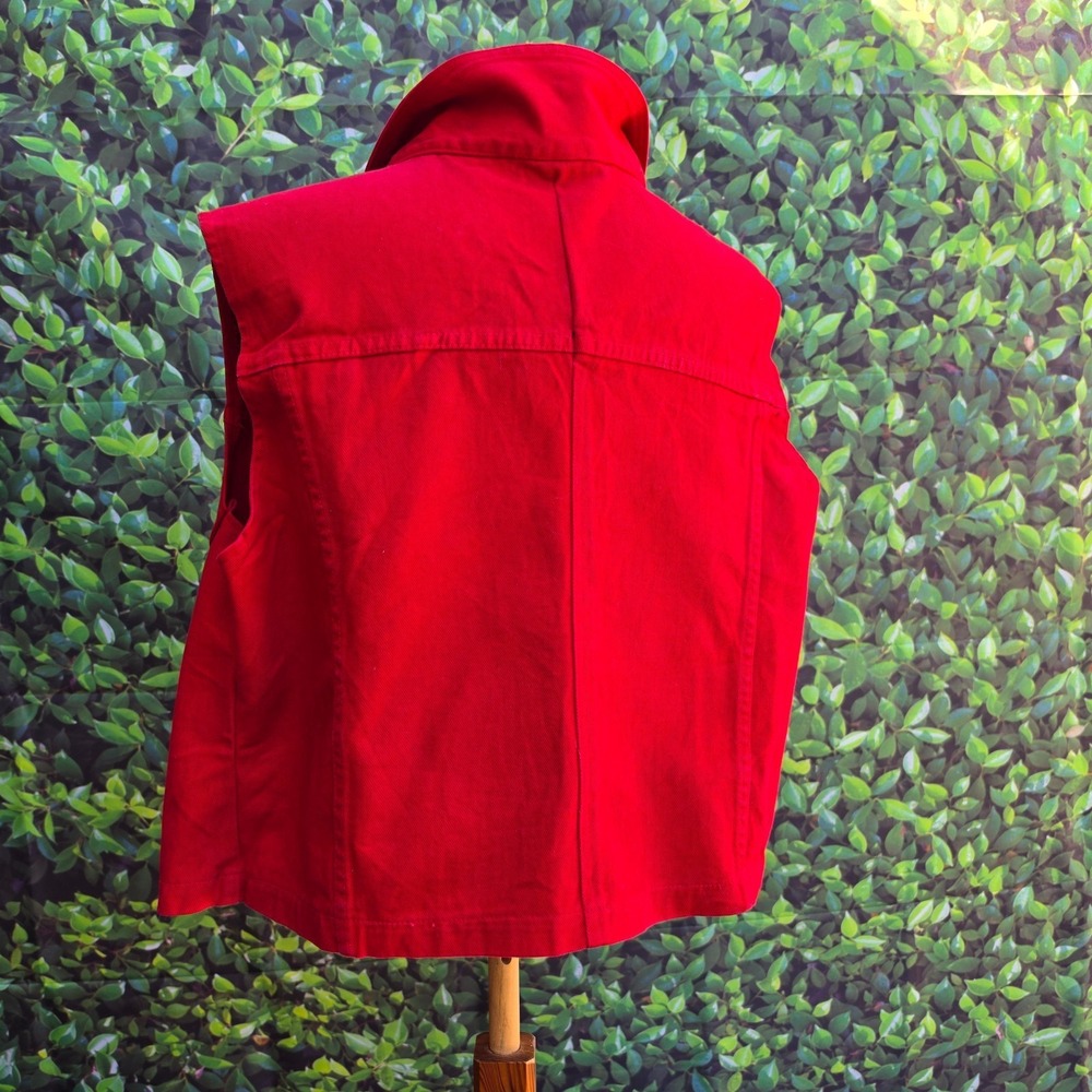 Vintage WATCH L.A. Red Denim Vest Womens 4XL USA Made Cotton Button Front - Picture 3 of 7
